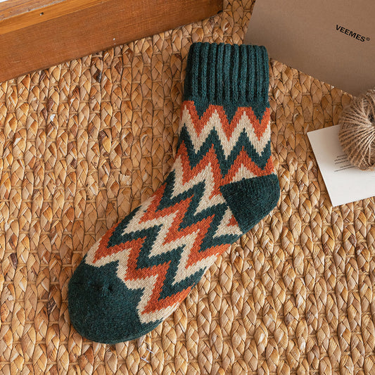 Men’s Vintage Winter Socks - Orange, Green and Cream