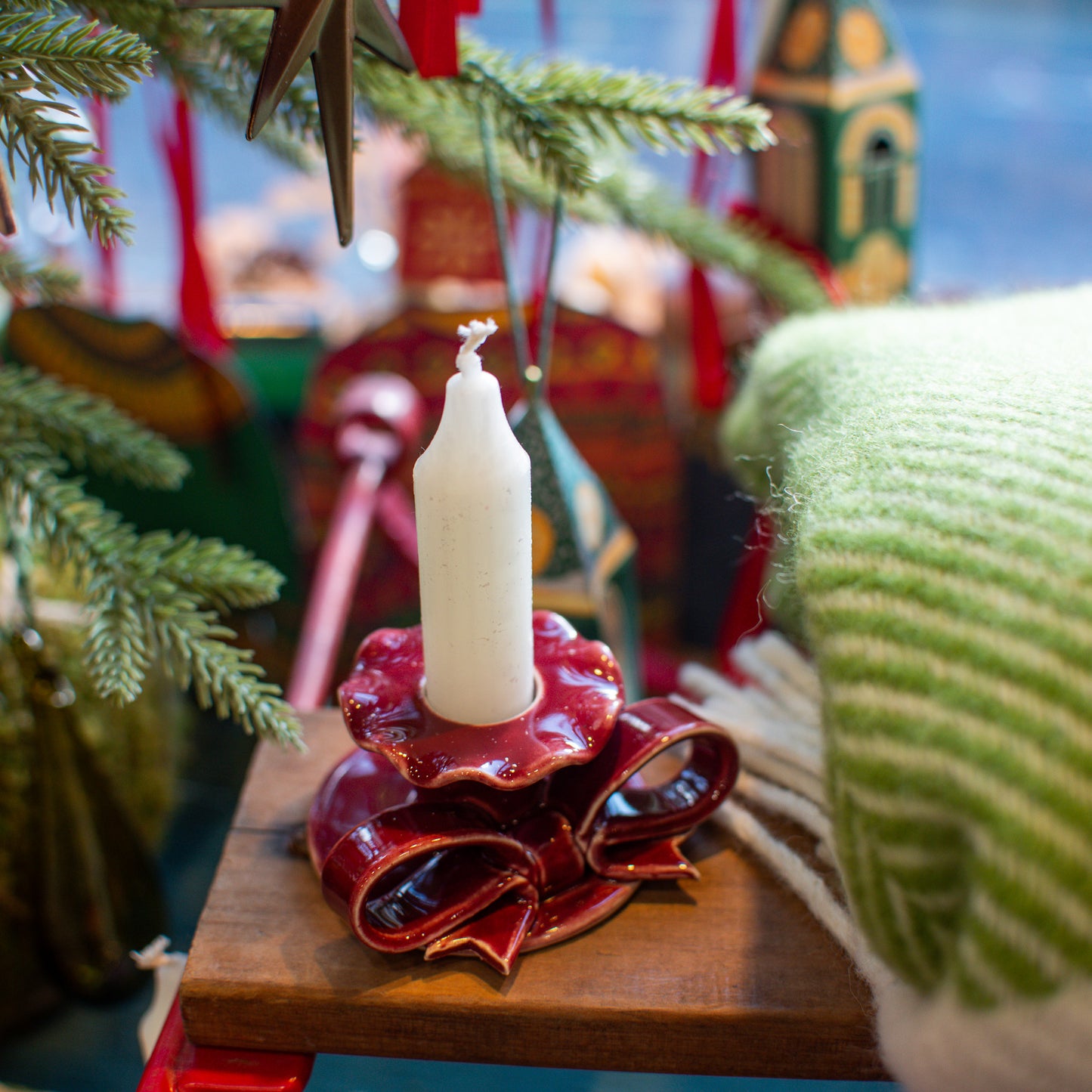 Bow Candle Holder - Burgundy