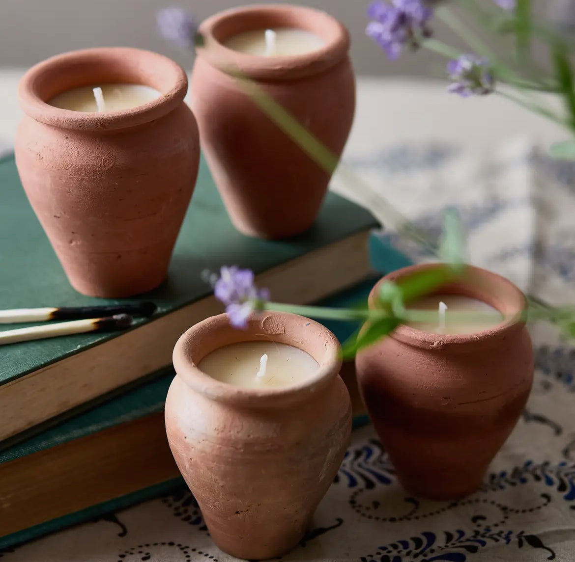 Lavender Scented Soy Wax Candle in a Terracotta Jar