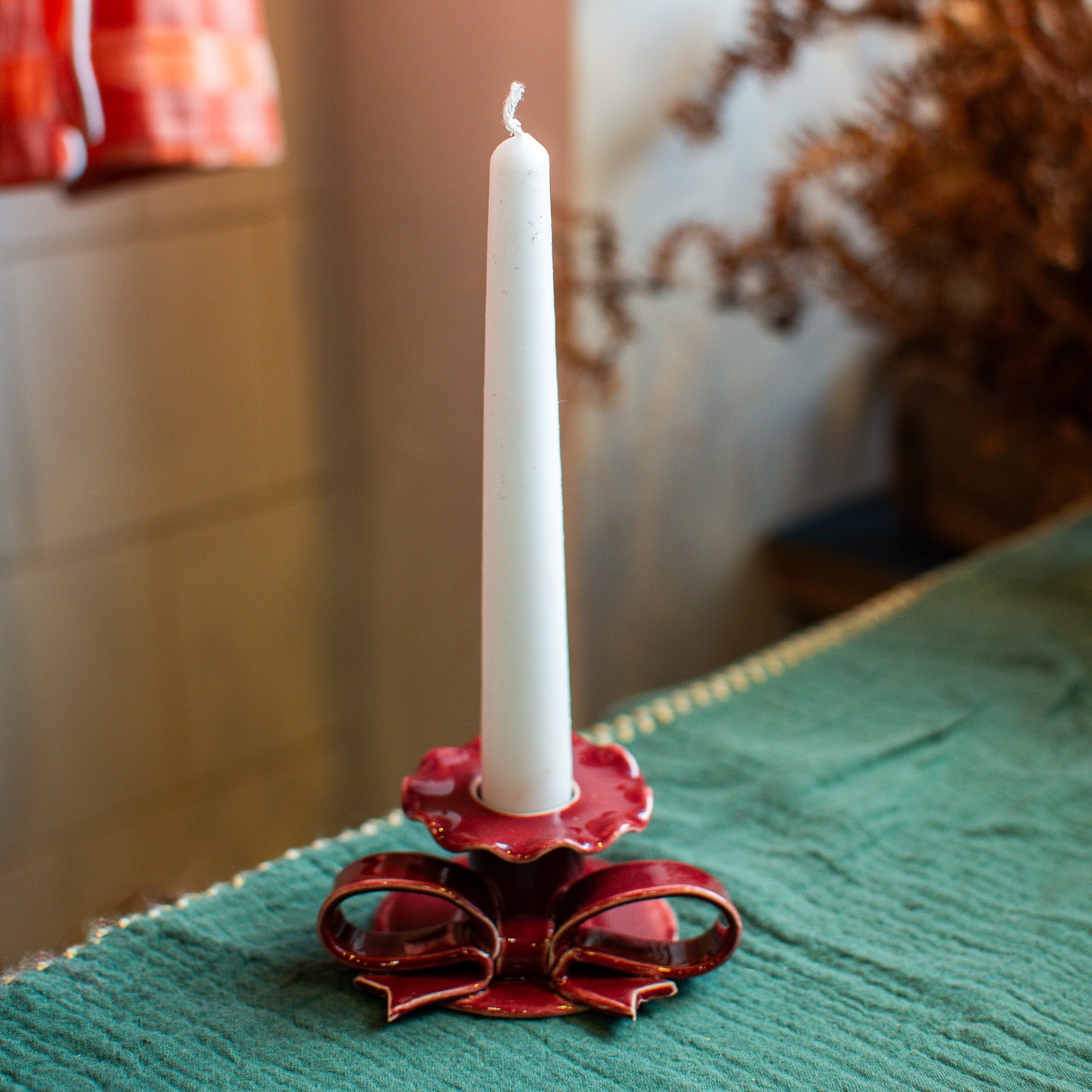 Bow Candle Holder - Burgundy