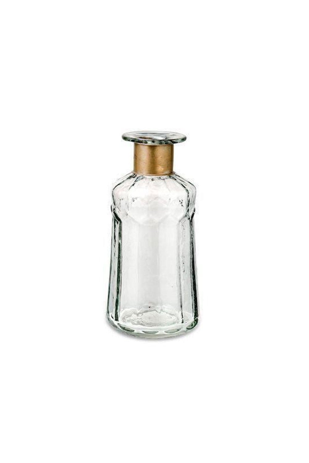 Hammered Bottle Vase - Clear Glass & Antique Brass