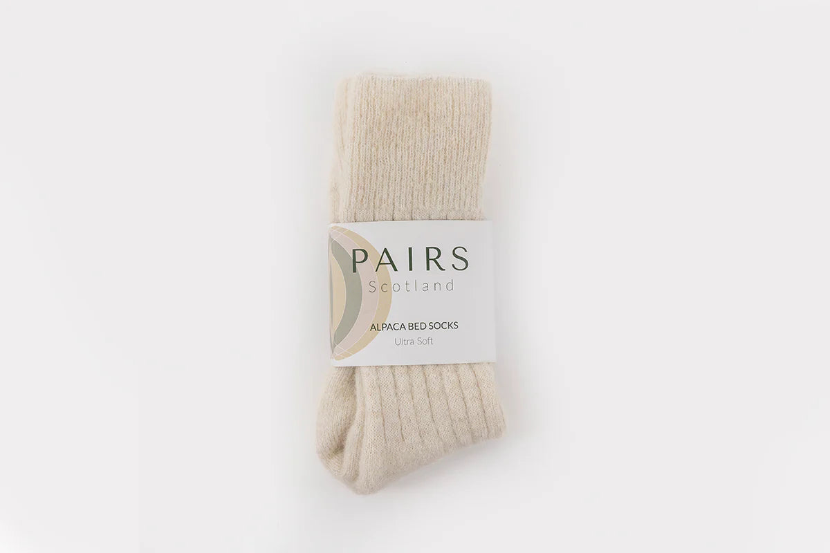 Ultra soft ribbed alpaca bed socks - cream