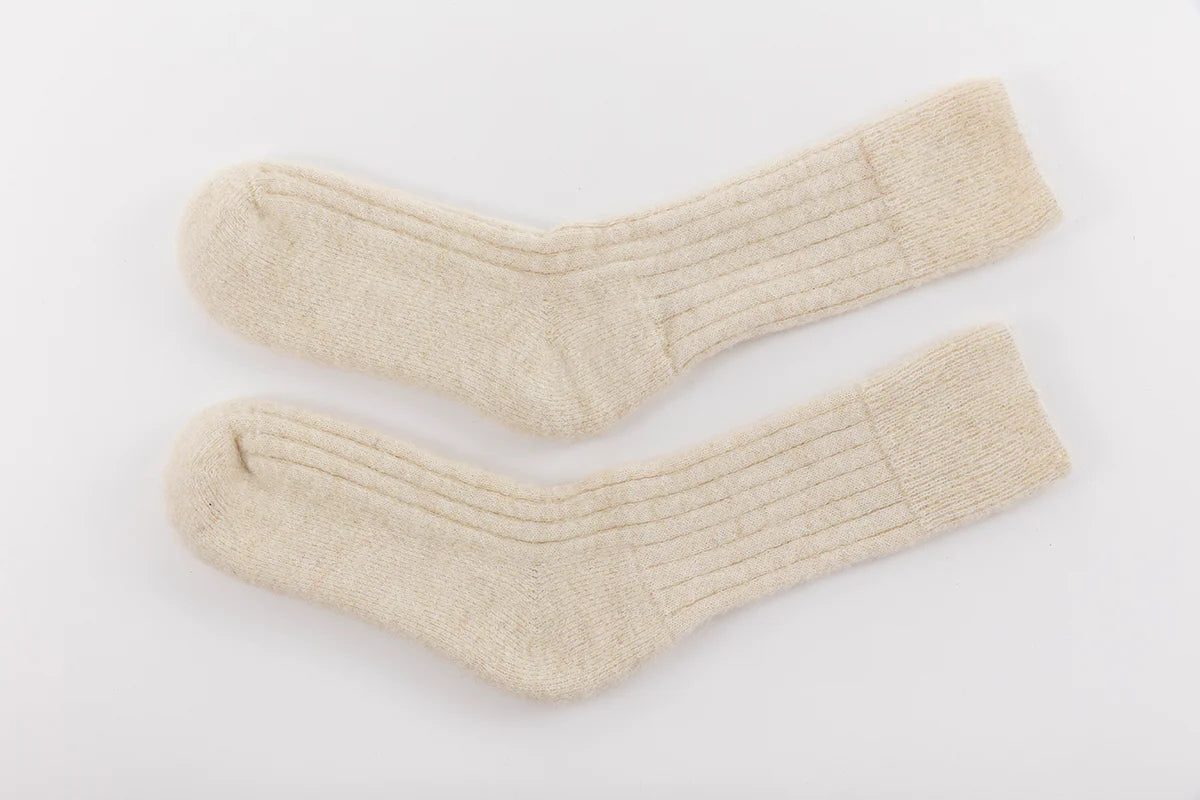 Ultra soft ribbed alpaca bed socks - cream