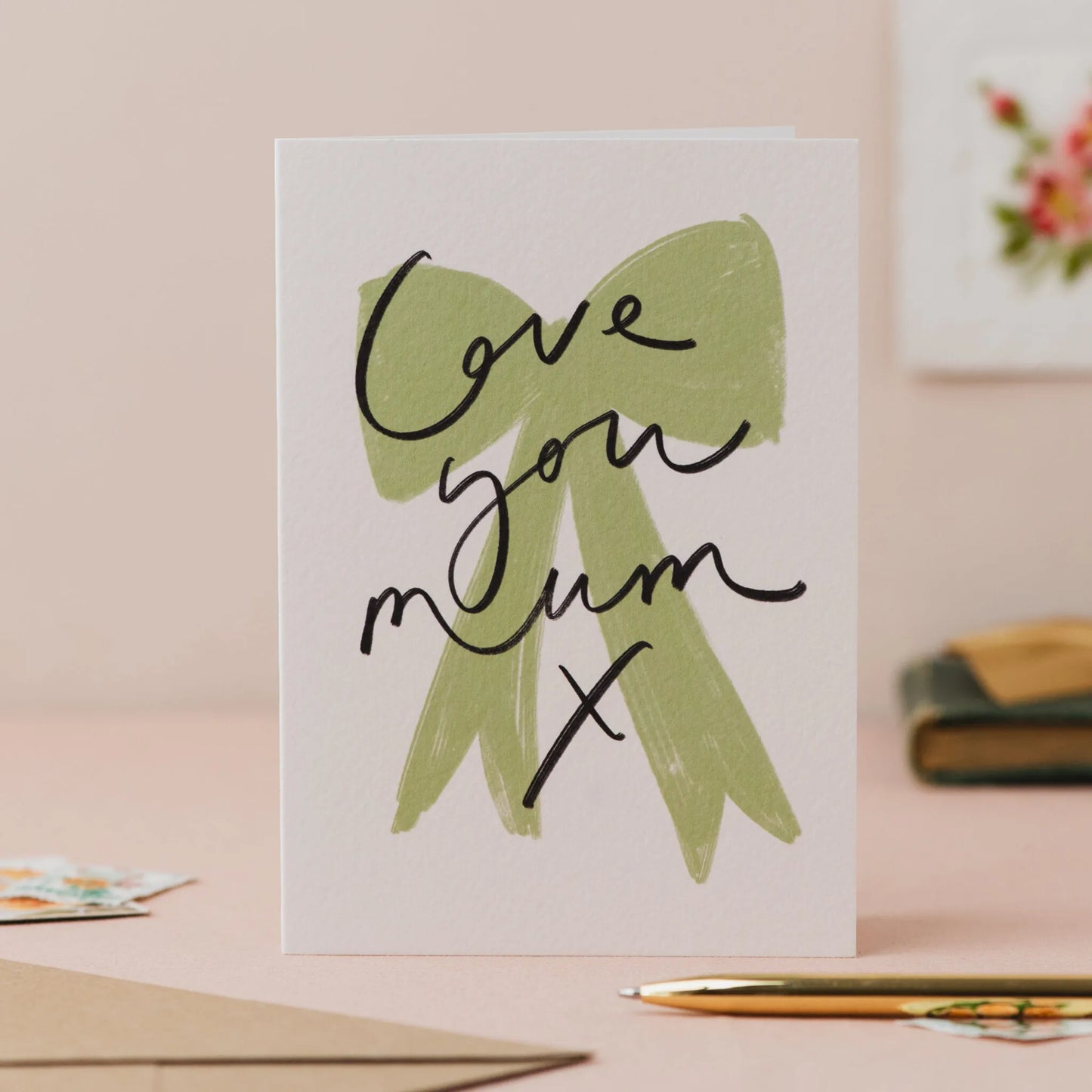 Love You Mum Green Bow Card