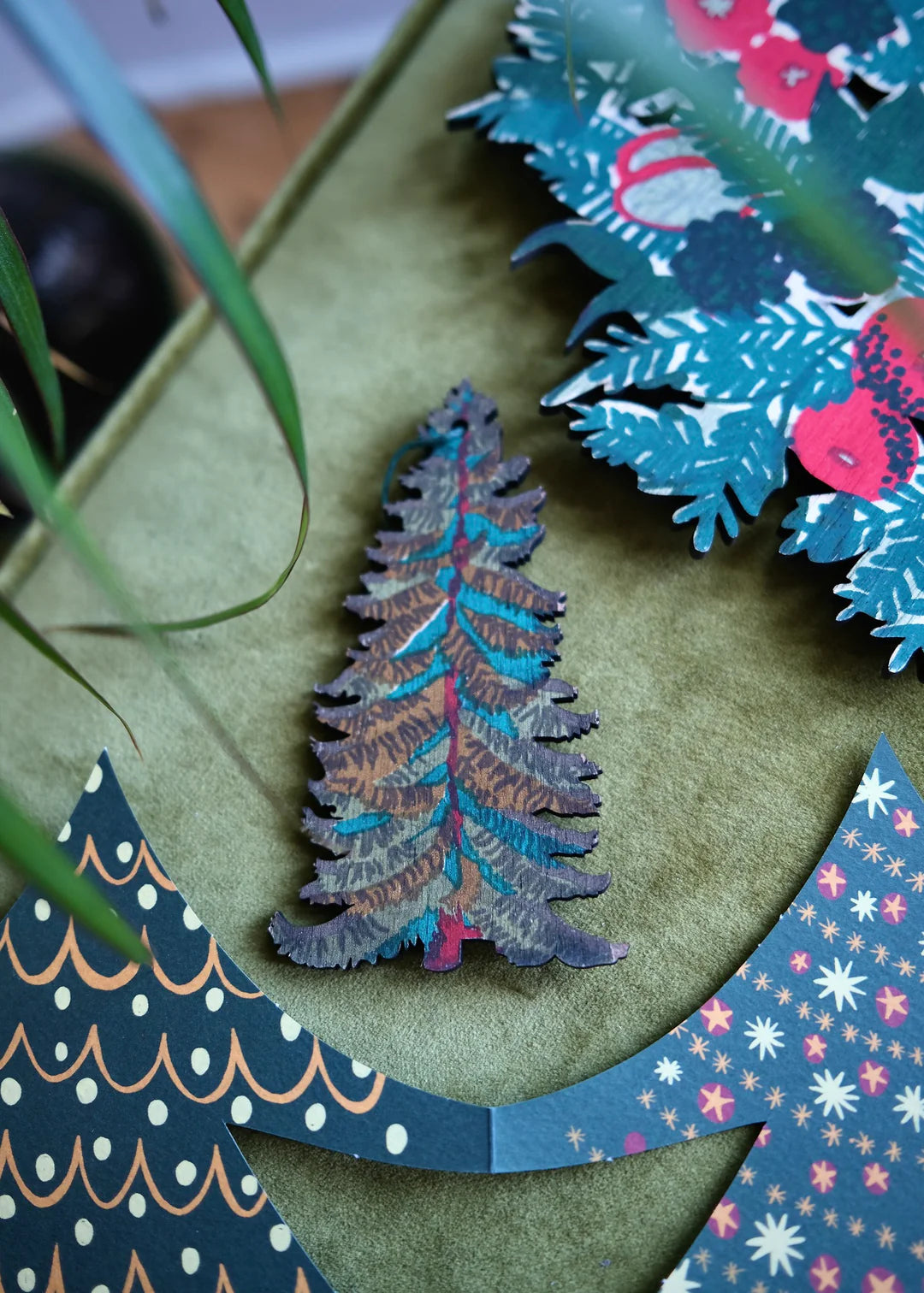 Christmas Tree screen printed wooden decoration - THE BRISTOL ARTISAN